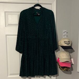 Maison Tara Dark Green Long Sleeve Tiered V-Neck Dress